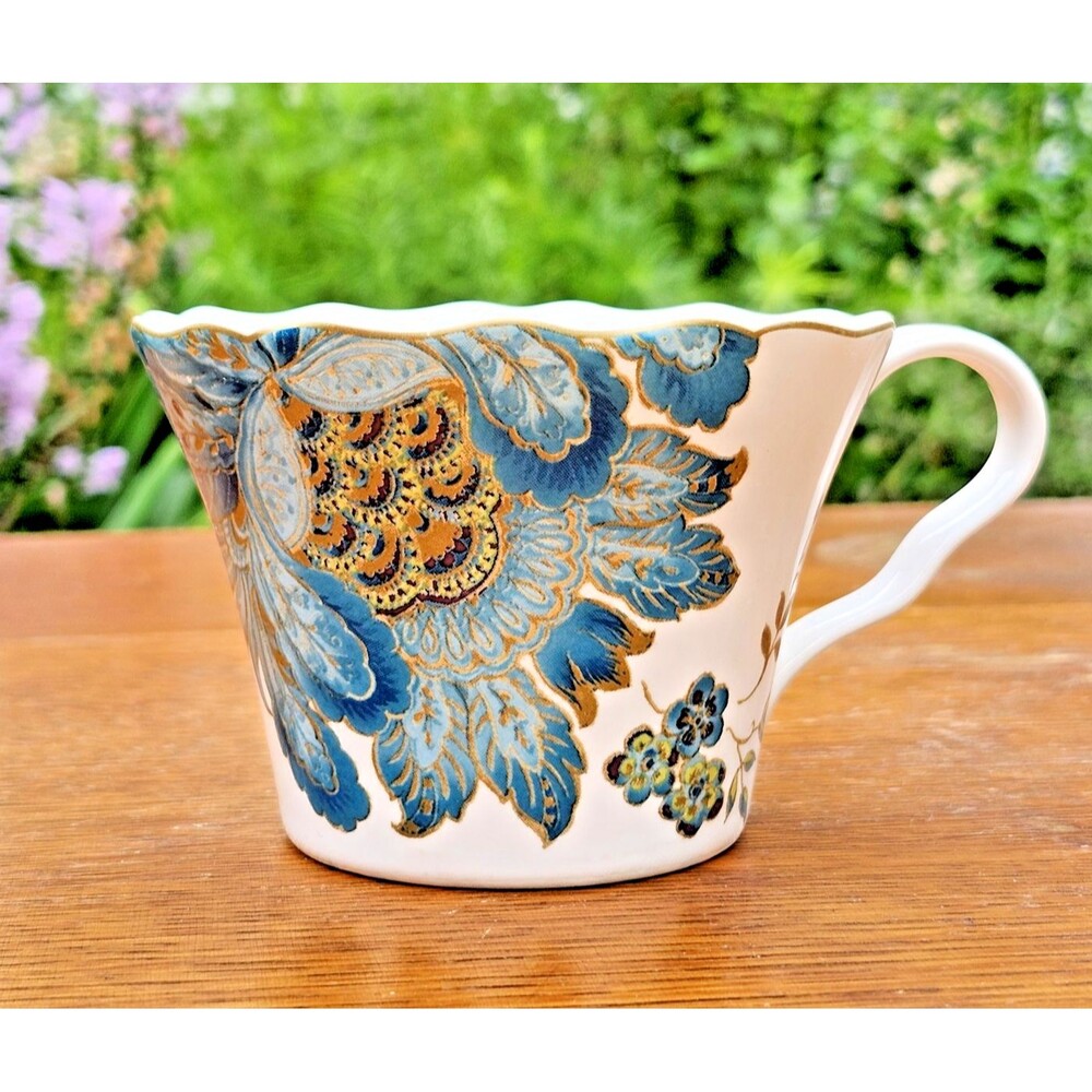 222 Fifth Eliza Teal‎ Fine China Teacup Replacement Flawless Scalloped Gold Gilt